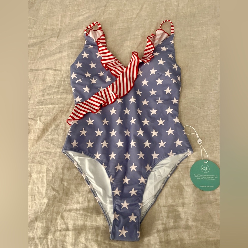WOMEN'S RUFFLED ONE-PIECE SWIMSUIT ALL AMERICAN SIZE SMALL